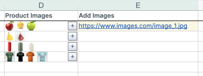 Add Images action column with a single image URL