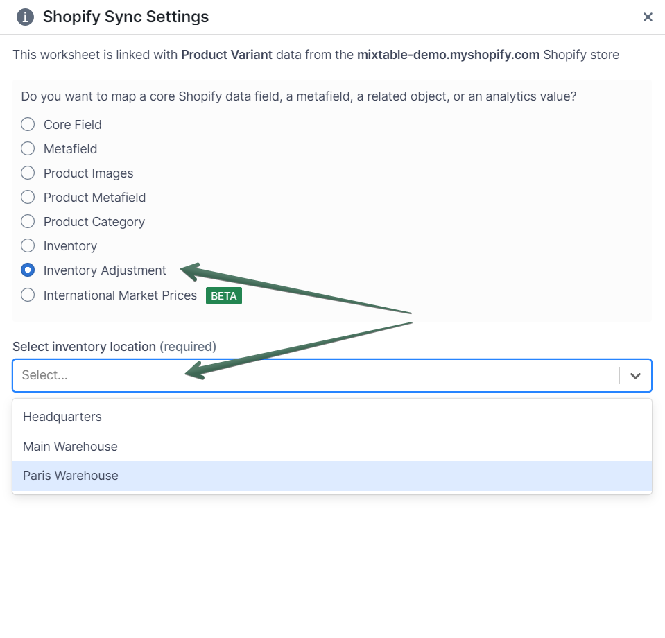 Setup Shopify product inventory for a location