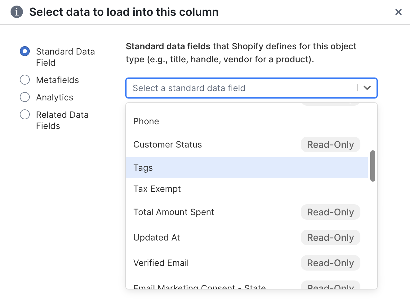customer tags in a spreadsheet