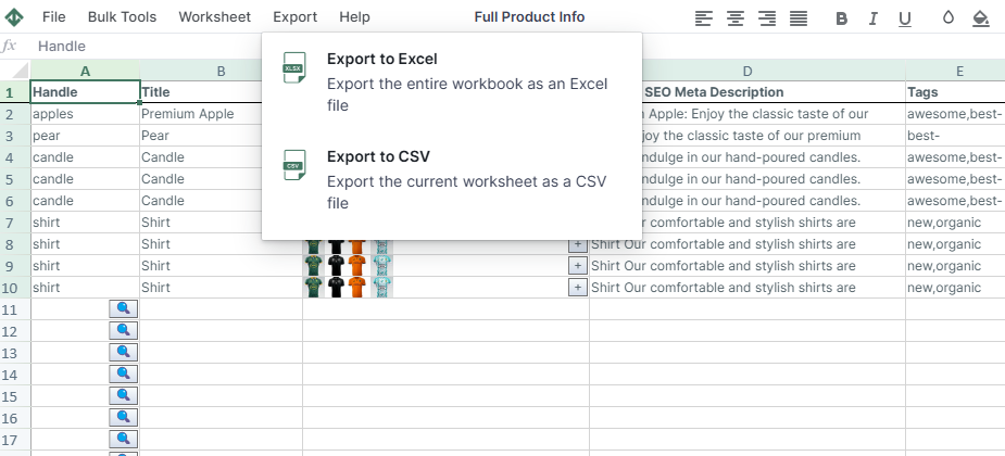export shopify data in csv