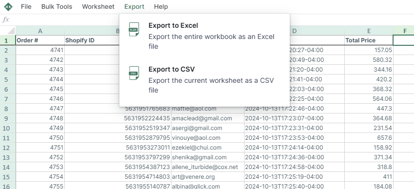 export shopify orders