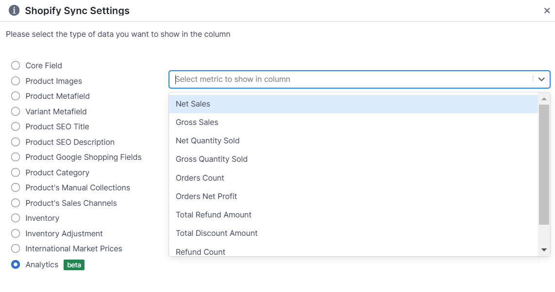 Shopify data in an online spreadsheet to customize and export to Excel