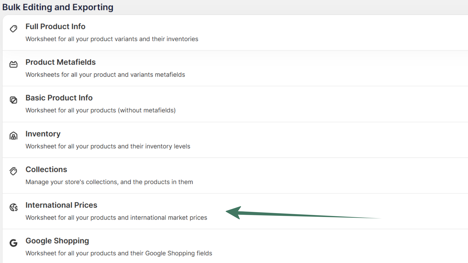 Shopify International Prices Spreadsheet