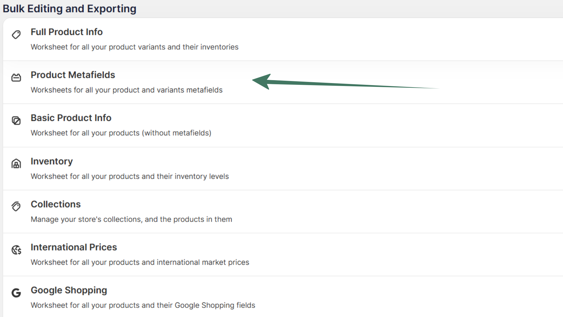 Product metafield spreadsheet template