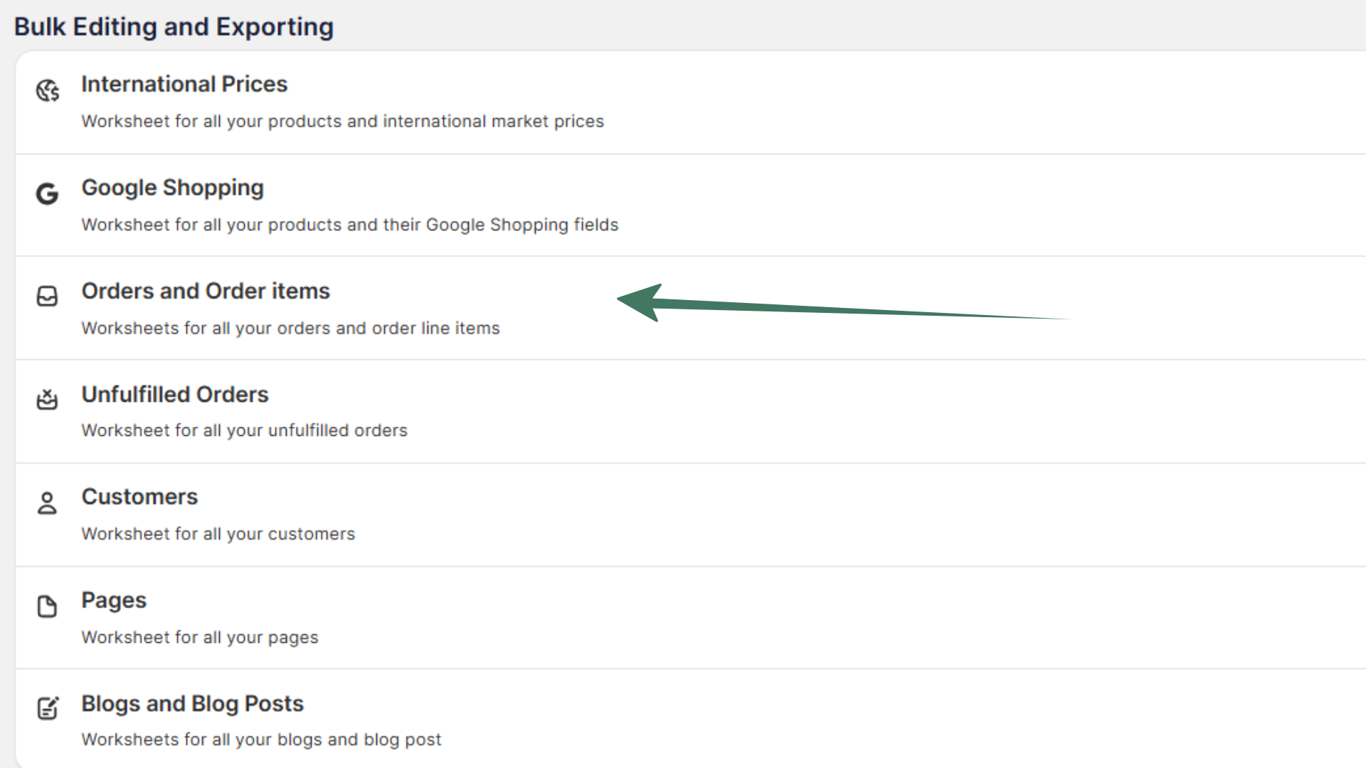 Orders and Order Items template