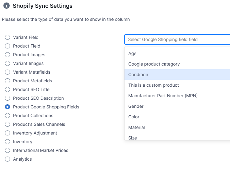 Google Shopping fields for Shopify in an Excel-like tool