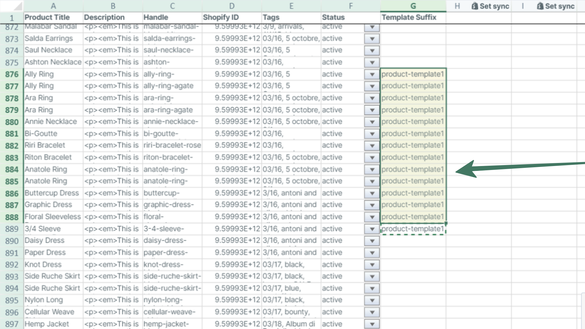 Shopify product template - bulk edit