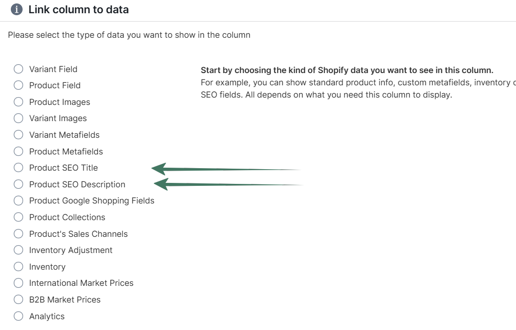 Shopify product SEO title and description