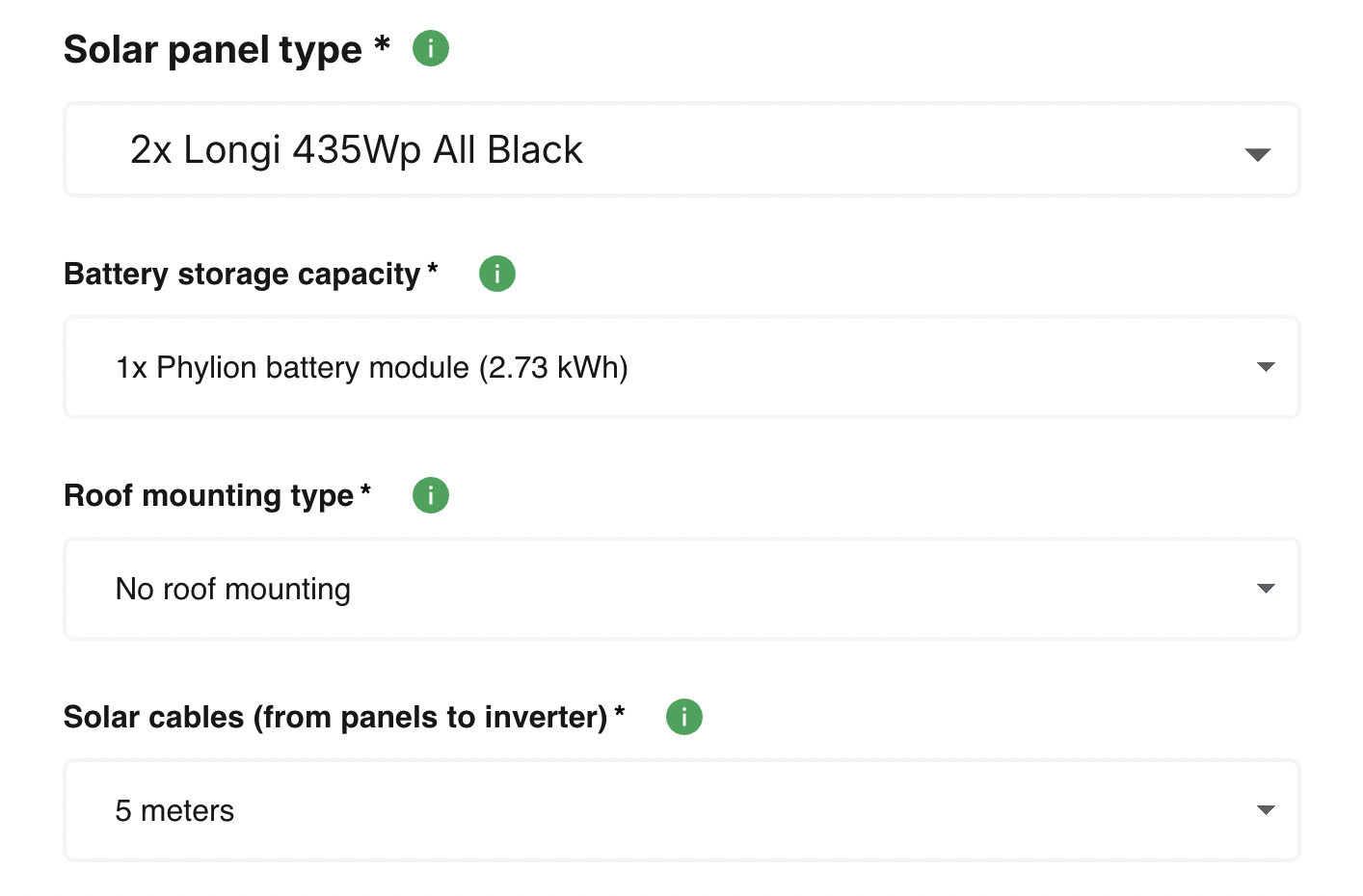 Product configuration form