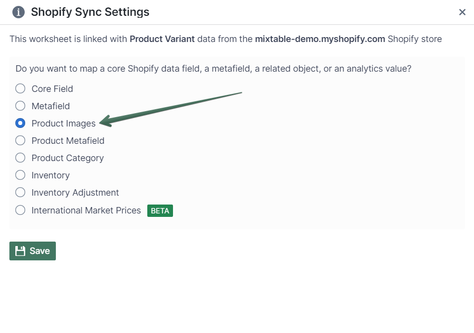 Shopify images in a spreadsheet