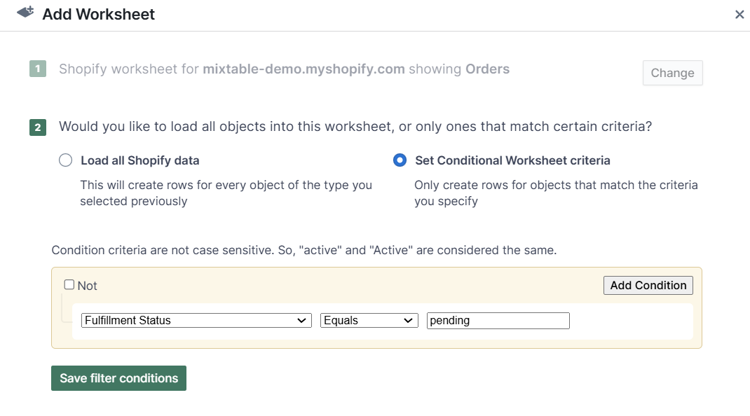 Set Conditional Worksheet criteria
