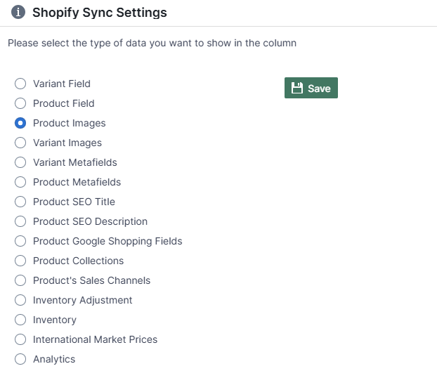 Shopify Product imates to a spreadsheet