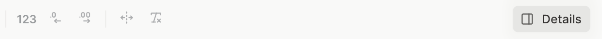 The Details button at the right end of the Mixtable spreadsheet toolbar